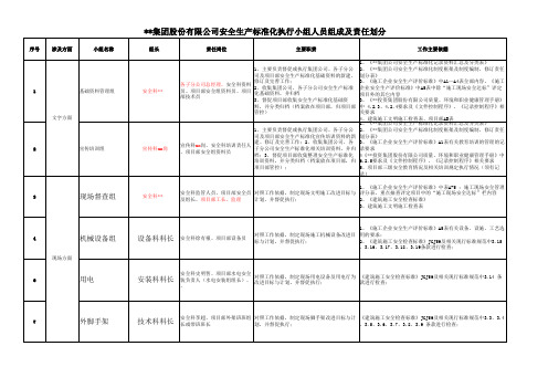 安全生产标准化执行小组人员组成及责任划分