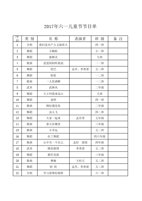 2017年六一儿童节节目单