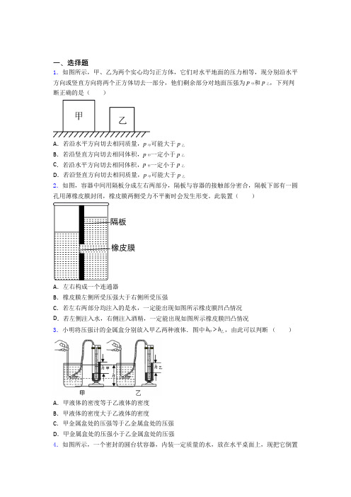 北京师范大学附属实验中学初中物理八年级下第八章《压强与浮力》检测(答案解析)