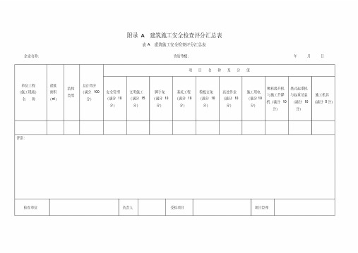 《建筑施工安全检查标准》(JGJ59-2011)检查评分表