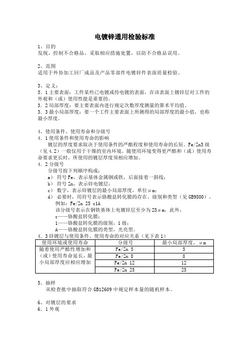 09.11.05 电镀锌通用检验标准