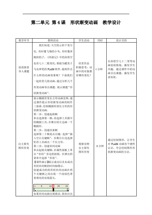 初中信息技术_形状渐变动画教学设计学情分析教材分析课后反思