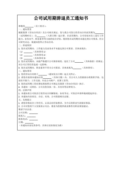 公司试用期辞退员工通知书