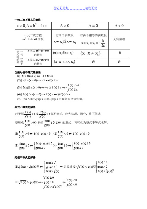 不等式的解法公式表