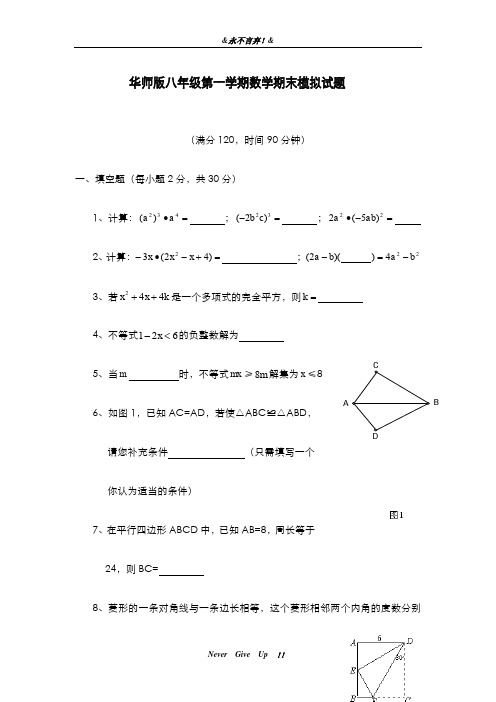 2019-2020年华东师大版数学八年级上学期期末模拟达标测试及答案解析-精编试题