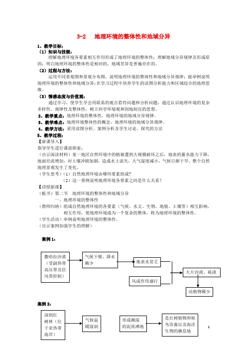 高中地理 第三章 地理环境的整体性和区域差异 3.2 地理环境的整体性和地域分异教案2 中图版必修1