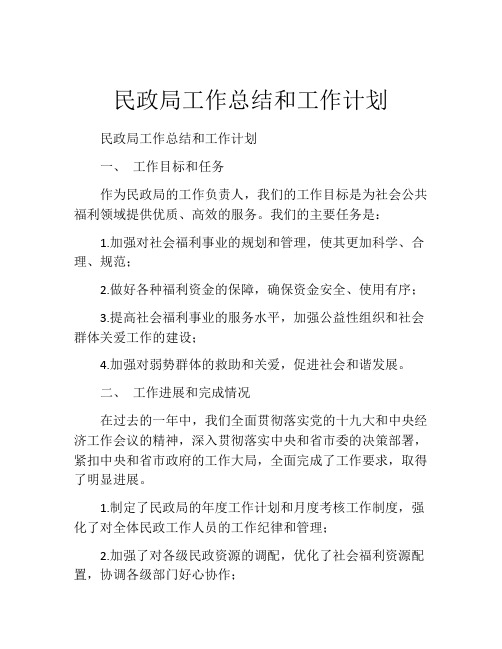 民政局工作总结和工作计划