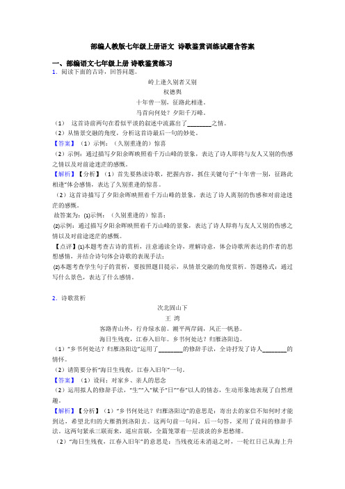 部编人教版七年级上册语文 诗歌鉴赏训练试题含答案