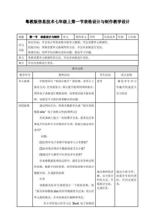 4.1表格设计与制作教学设计