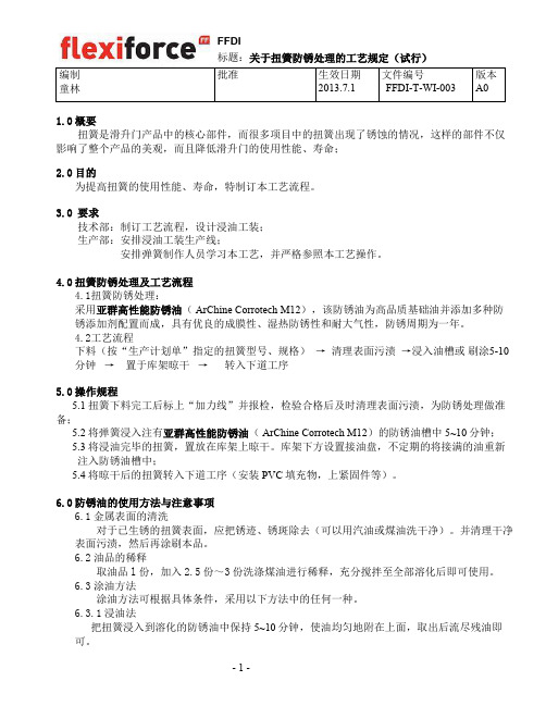 关于扭簧防锈处理的工艺规定