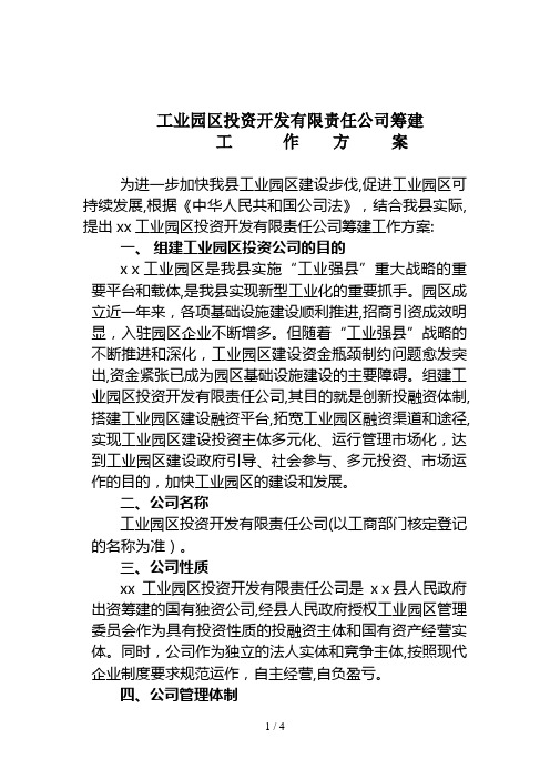 工业园区投资开发有限公司筹建方案