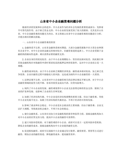 山东省中小企业融资难问题分析