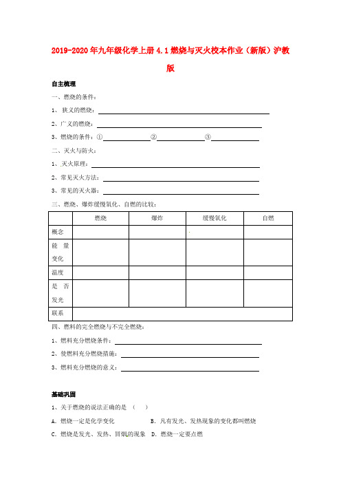 2019-2020年九年级化学上册4.1燃烧与灭火校本作业(新版)沪教版