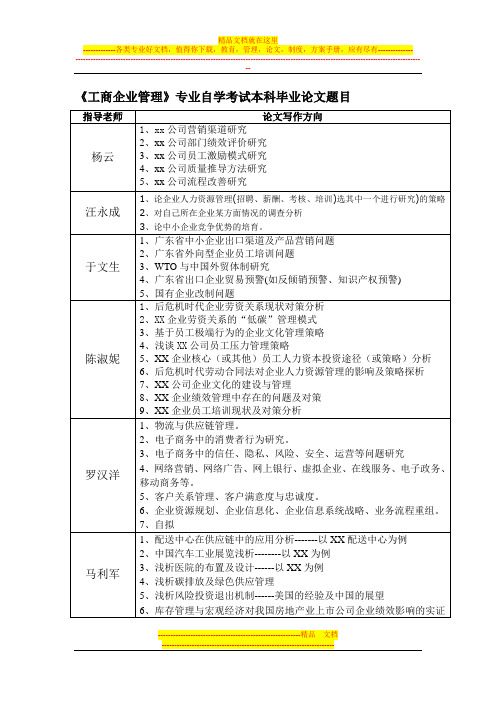 深圳大学工商管理论文选题参考