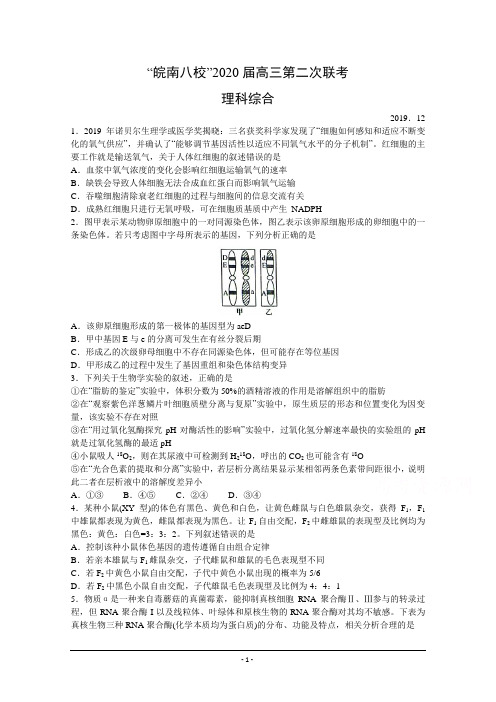 安徽省皖南八校2020届高三上学期第二次联考理科综合试题+Word版含答案【KS5U+高考】