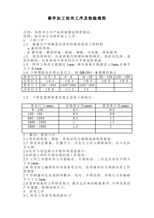 302黑件加工相关工序及检验标准