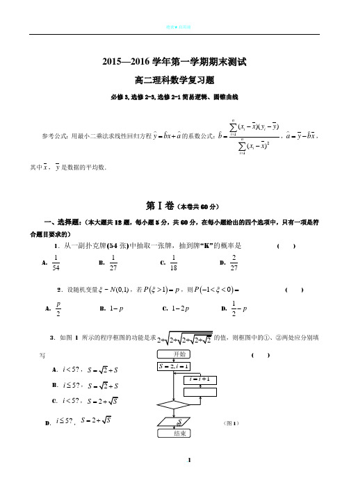 2015-2016学年高二数学期末试卷及答案