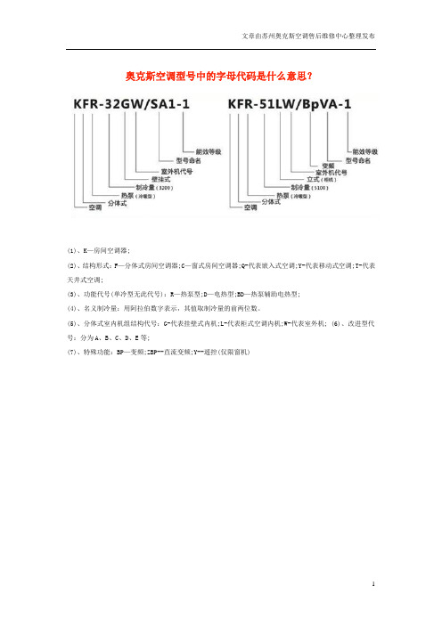 奥克斯空调型号中的字母代码是什么意思?