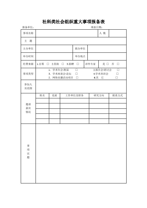 社科类社会组织重大事项报备表