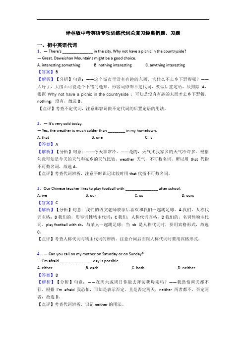 译林版中考英语专项训练代词总复习经典例题、习题