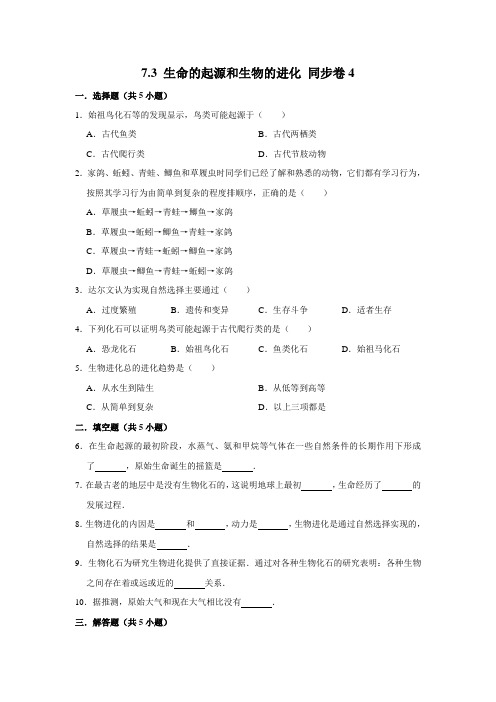 人教版生物八年级下册 生命的起源和生物的进化