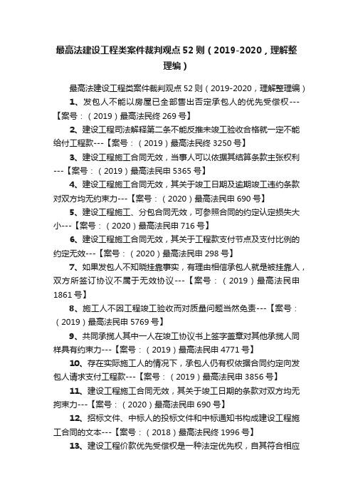 最高法建设工程类案件裁判观点52则（2019-2020，理解整理编）