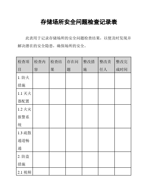 存储场所安全问题检查记录表