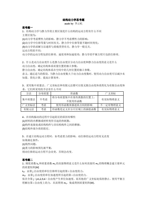 结构动力学思考题解答by李云屹