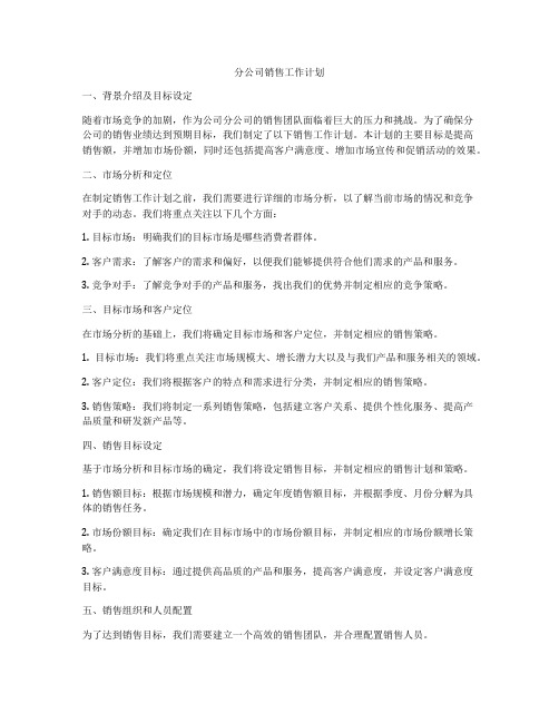 分公司销售工作计划