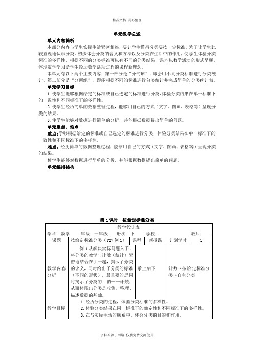 人教版小学数学一年级下册导学案分类与整理