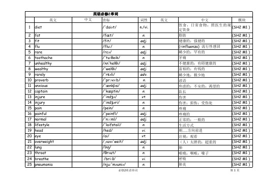 外研版-高中英语单词表-必修二-带音标