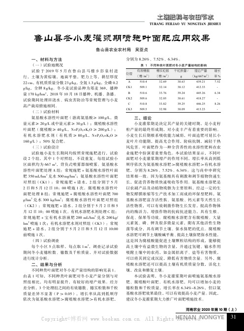 鲁山县冬小麦灌浆期喷施叶面肥应用效果