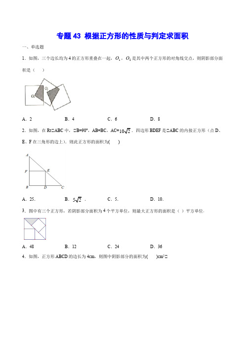 专题43 根据正方形的性质与判定求面积(原卷版)