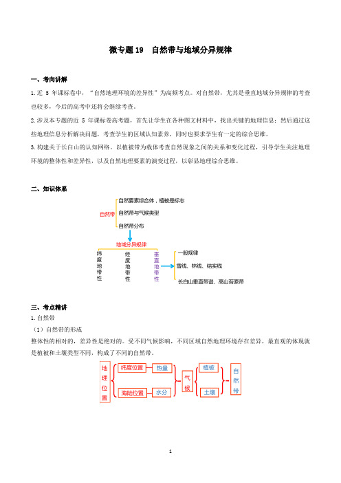 微专题19  自然带与地域分异规律(讲义)解析版  -2021年高考地理一轮复习考点扫描