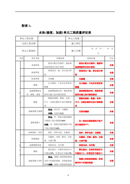 农村饮水工程质量评定表格