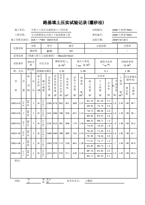 灌砂法试验记录