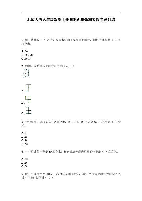 北师大版六年级数学上册图形面积体积专项专题训练