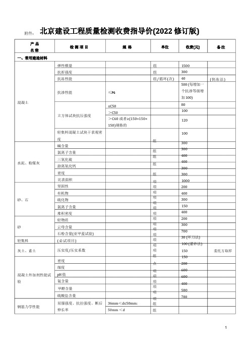 北京建设工程质量检测收费指导价