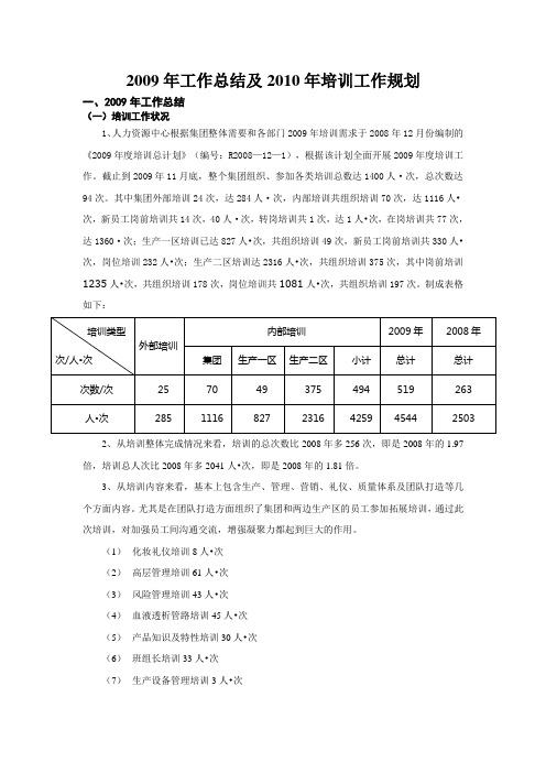 2009年培训工作总结及2010年工作计划