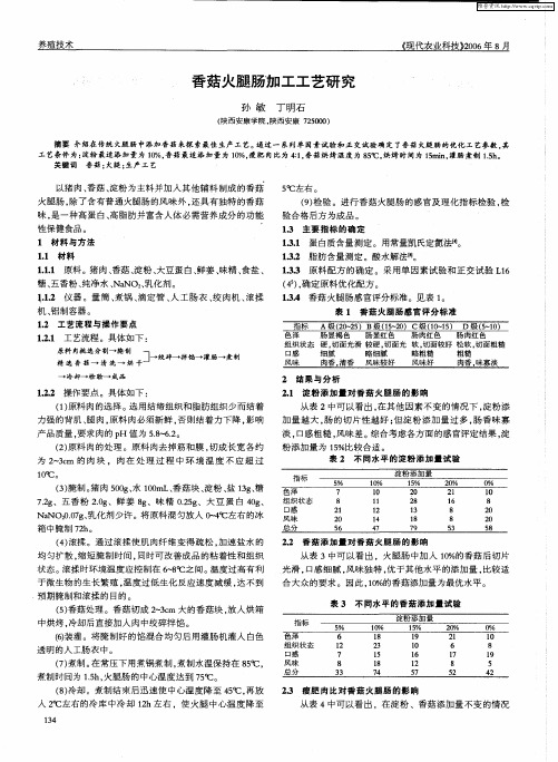 香菇火腿肠加工工艺研究