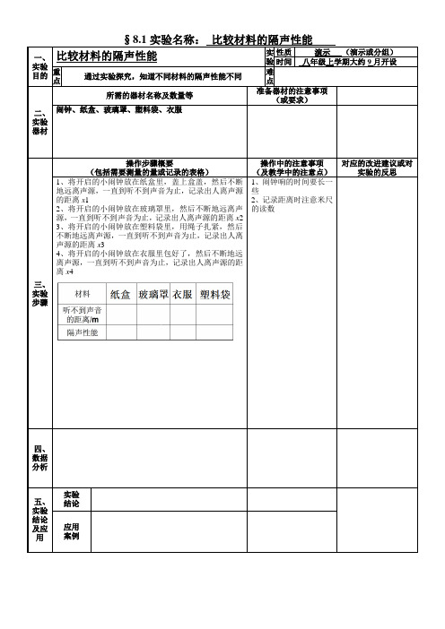 §1实验名称比较材料的隔声性能