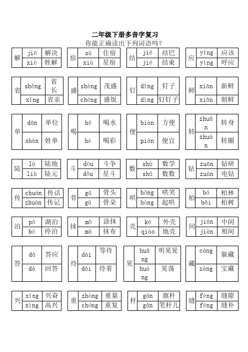 部编版二年级语文下册多音字复习