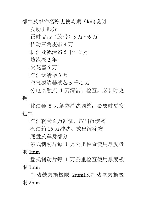 汽车零件更换周期(km)