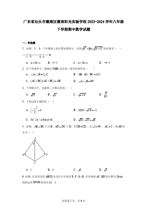 广东省汕头市潮南区潮南阳光实验学校2023-2024学年八年级下学期期中数学试题