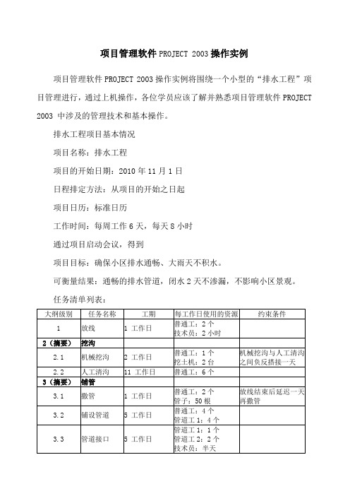 项目管理软件PROJECT上机操作实例