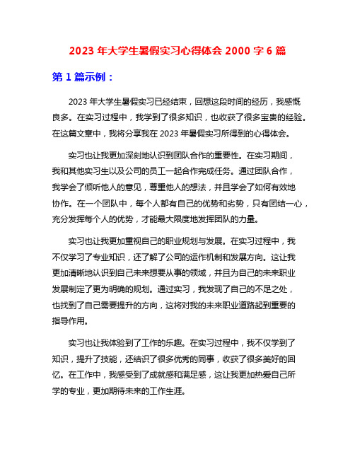 2023年大学生暑假实习心得体会2000字6篇