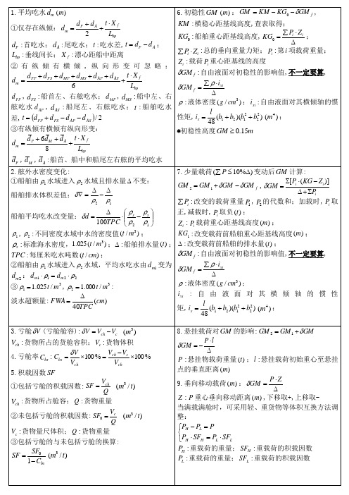 《船舶积载》公式汇总