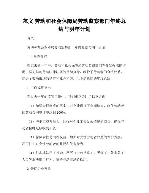 范文 劳动和社会保障局劳动监察部门年终总结与明年计划