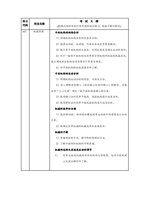 湖南大学2019考试大纲805机械原理