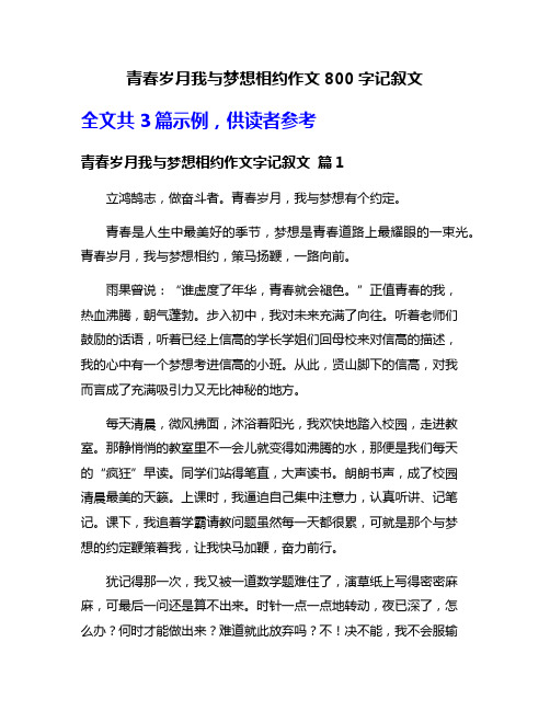 青春岁月我与梦想相约作文800字记叙文